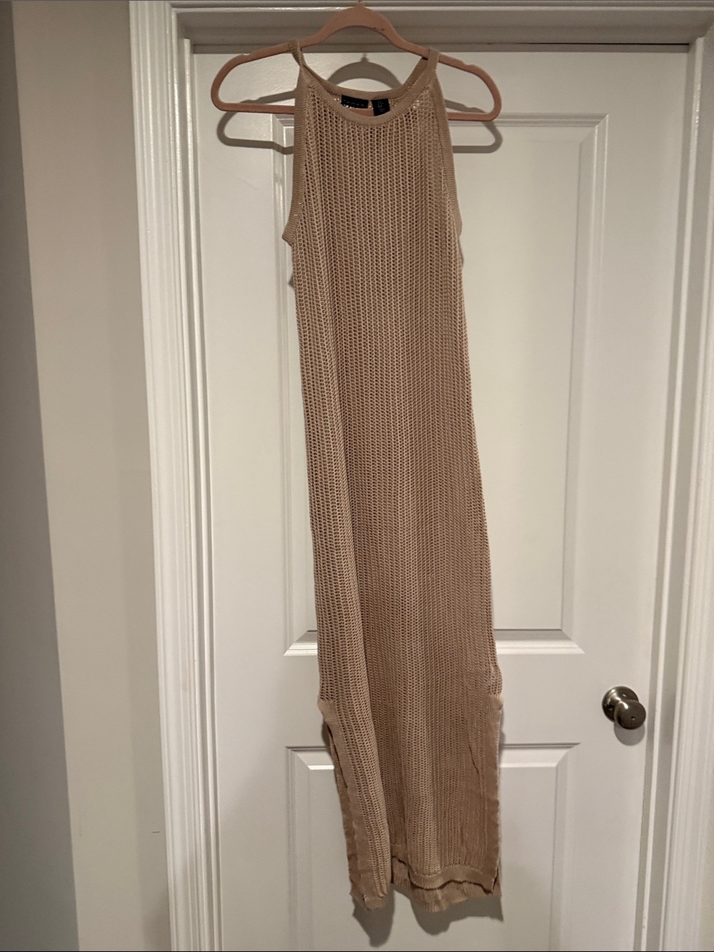 Tahari Tan Open-Knit Swim Coverup
